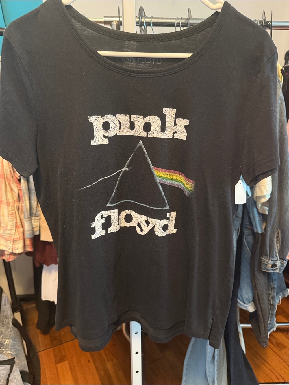 Pink Floyd Black Tee with Rainbow Prism Graphic